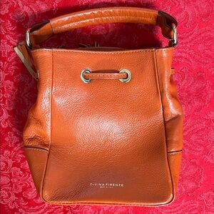 Divina Firenze Italian Leather Orange Bucket Bag